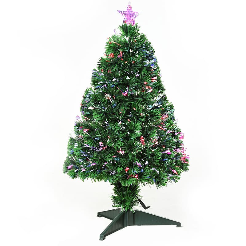 HOMCOM 2.5 ft. Douglas Fir Prelit Small Christmas Tree with Lights, Artificial Little Christmas Tree with Stand