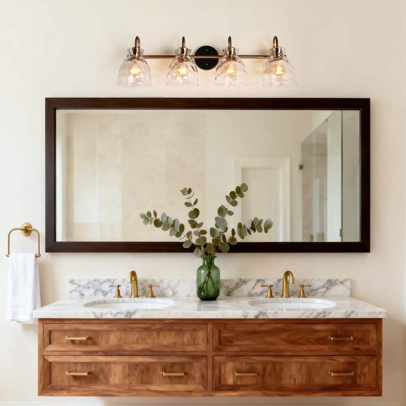 Elisie Modern Glam 4-light Bathroom Vanity Light Transitional Black Gold Sconce with Water Glass - L 31.5" x W 7.5" x H 9"