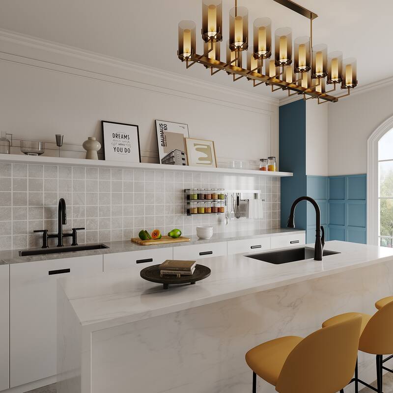 Modern Double Handle 3-Holes Deck Mount Bridge Kitchen Faucet