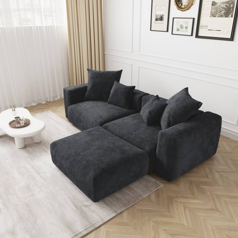 102" Oversized Corduroy Modular Sofa Reversible Couch with Ottoman