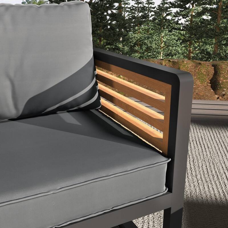 5-Person Outdoor Conversation Set with Removable Cushions and Stylish Metal Frame and Acacia Wood