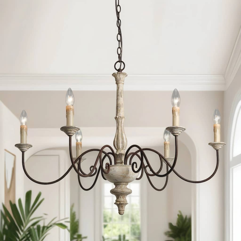 Farmhouse 6-Light Wood Chandelier French Country Classic Light for Dining Room
