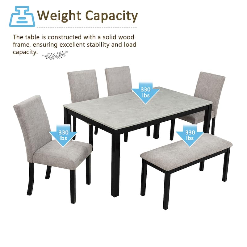 GDFStudio - Aurelia Luxury Concrete-Effect Tabletop Rectangular Dining Table Set with 4 Upholstered Chairs (with/without Bench)