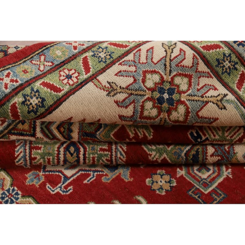 Hand Knotted Oriental 100% Wool Carpet Traditional Geometric Red Kazak Area Rug - 10' 0'' X 7' 11''