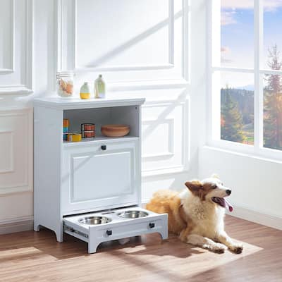 Roomfitters Dog Feeding Station with 2 Elevated Dog Bowls, Tilt Out Pet Feeding Cabinet Station