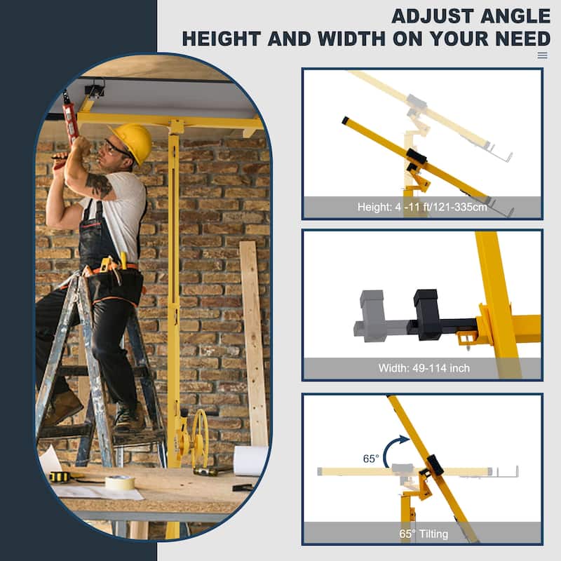 11FT Lift Drywall Panel Hoist Jack for Ceiling,Portable Lifter On