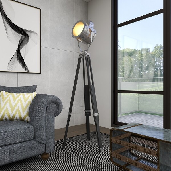 Black Wood Spotlight Floor Lamp with Silver Metal Accents On Sale Bed Bath Beyond 10320075