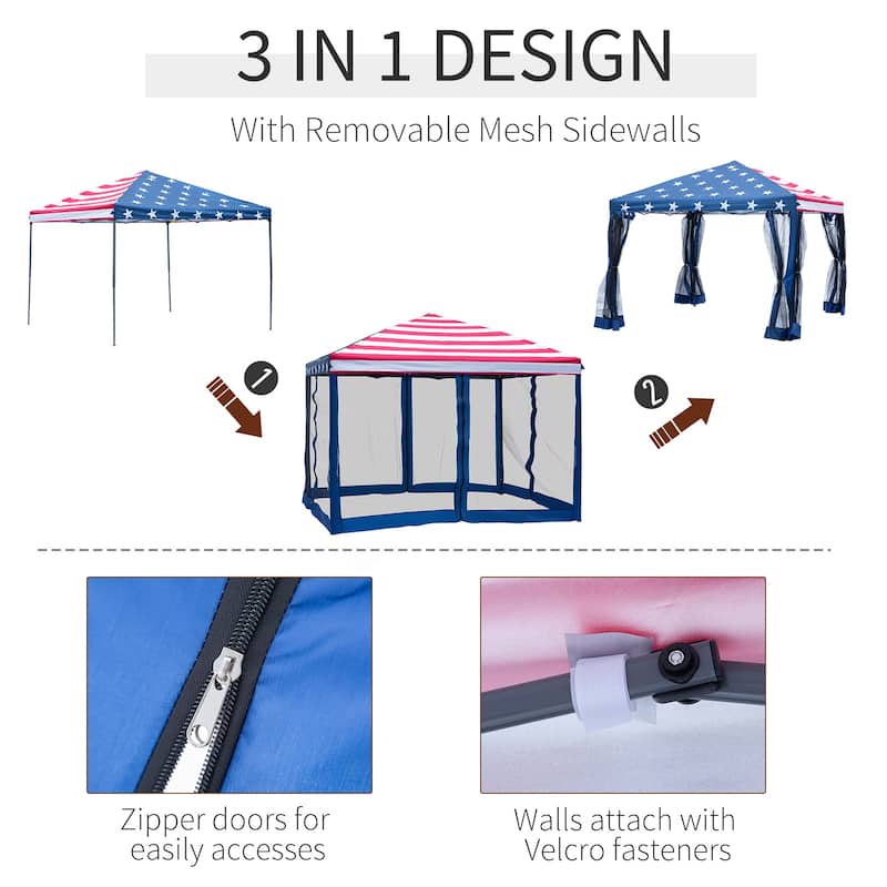 Outsunny Pop-up Canopy 10' x 10' Vendor Tent w/ Removable Mesh Walls