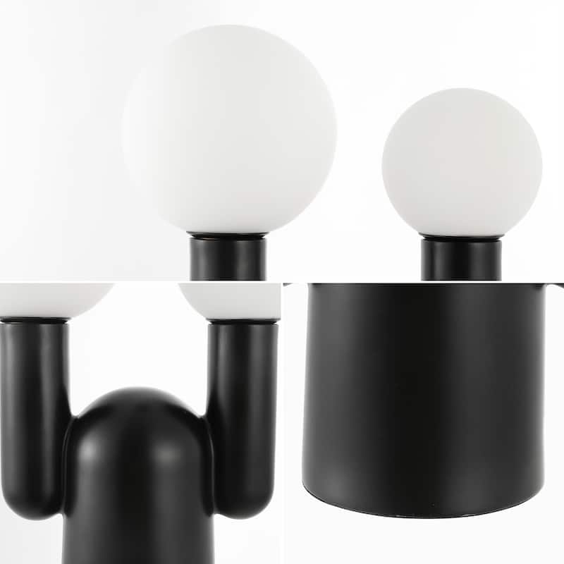Oona 19" 2-Light Modern Mid-Century Resin/Iron/Frosted Glass Nordic Cactus LED Table Lamp, Black by JONATHAN Y