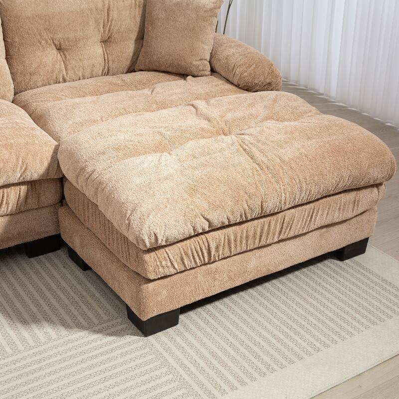 L Shaped 3-seat Sleeper Sofa, Khaki, Deep Seating, for Living Spaces