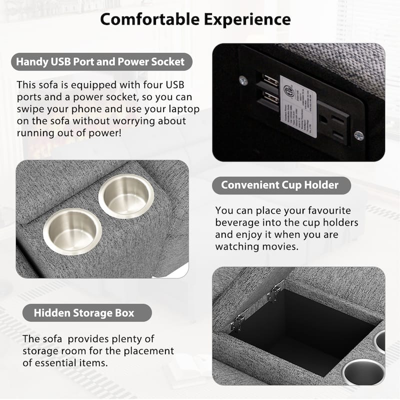 104'' Power Recliner Corner Sofa Home Theater Reclining Sofa Sectional Couches with Storage Box, Cup Holders, USB Ports and Powe