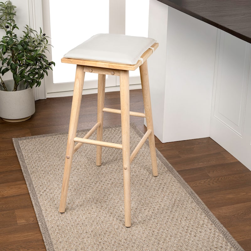 Saddle-Seat Backless Stool, Wood & Vegan Leather w/ Removable Cushion - JONATHAN Y - Light Birch - Bar Height