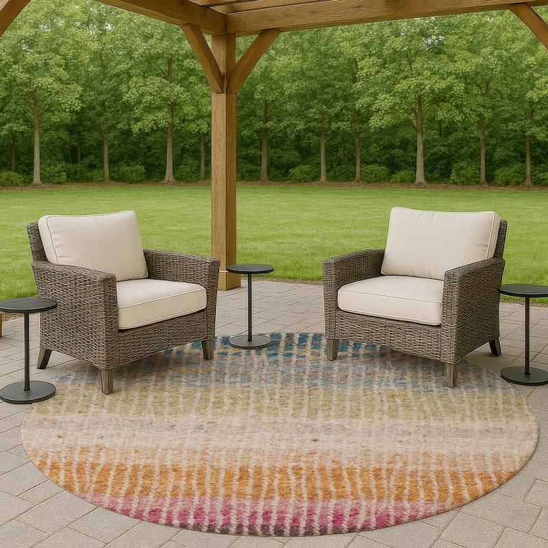 Machine Washable Indoor/ Outdoor Contemporary Stripes Chantille Rug - Chocolate - 8' x 8'