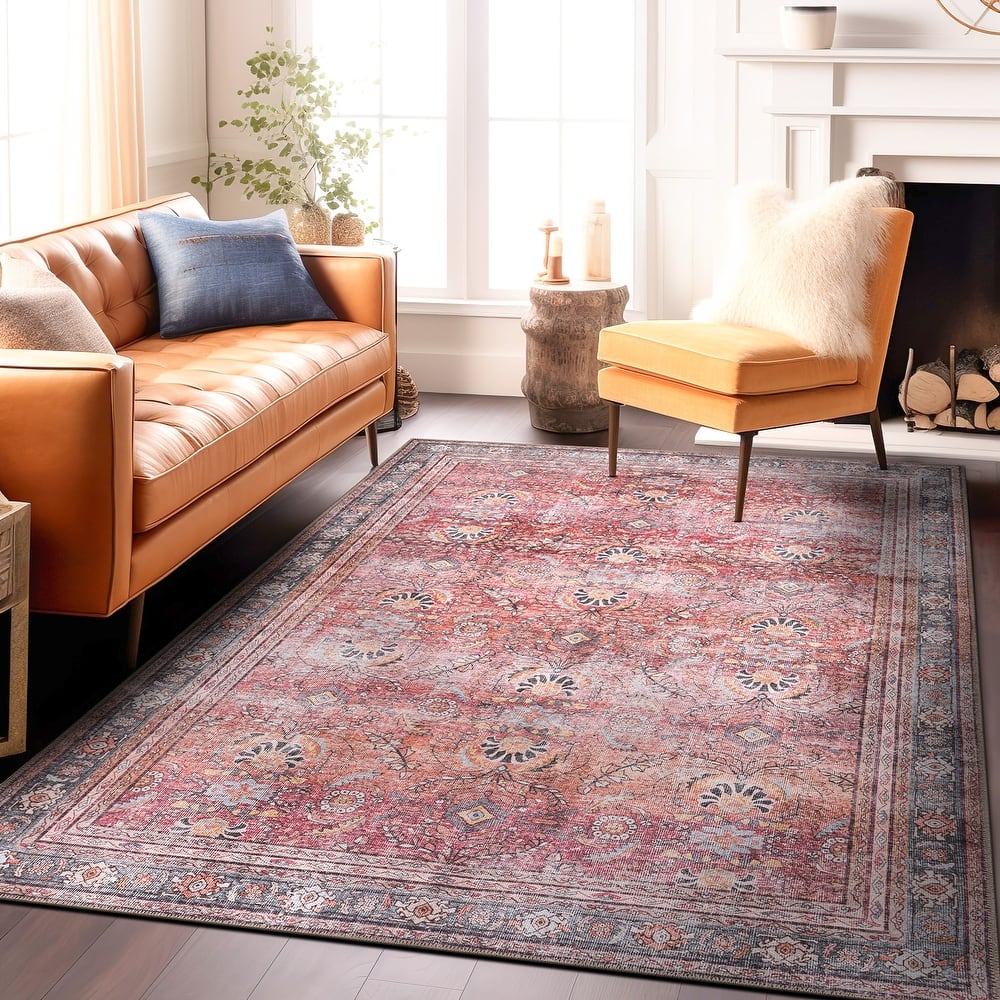 World Rug Gallery Vintage Inspired Machine Washable Non Slip Area Rug