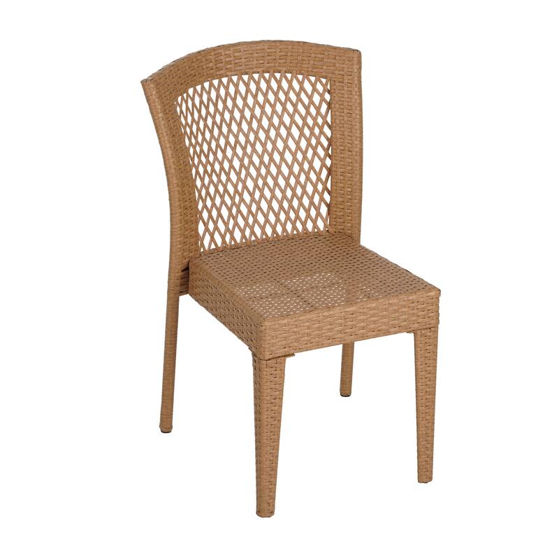 Roomfitters Set of 2 Stackable Outdoor Dining Chairs, Diamond-Mesh PE Wicker with Iron Frame