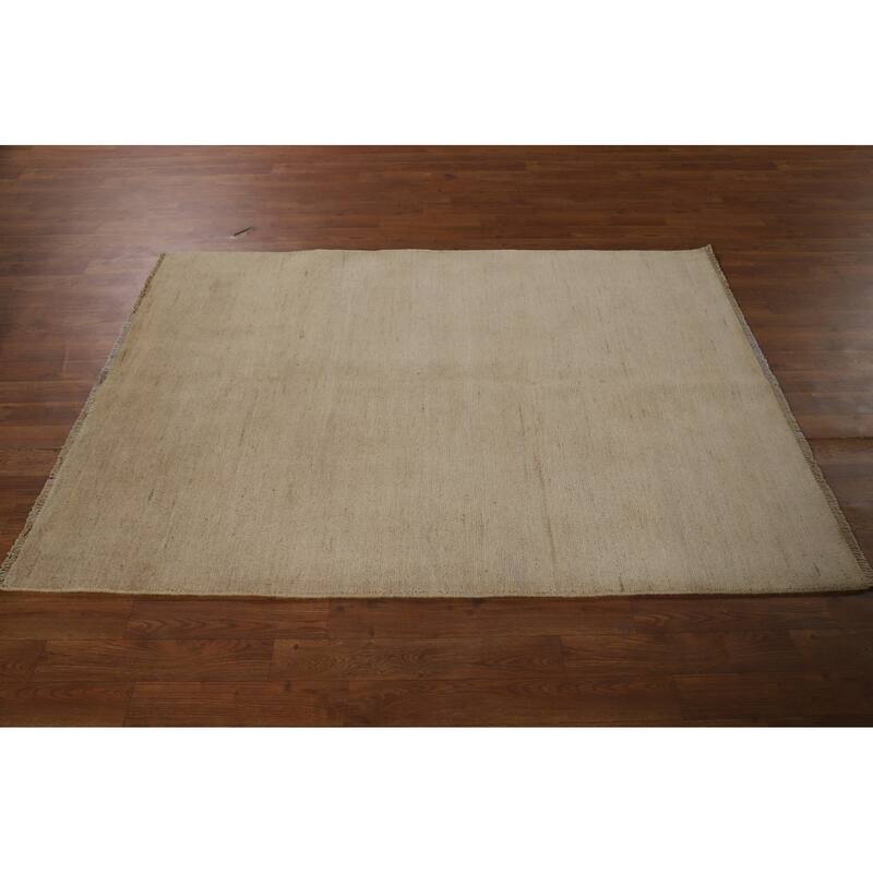 Gabbeh Modern Rug Handmade Beige Solid Wool Carpet - 4'2" x 5'10"