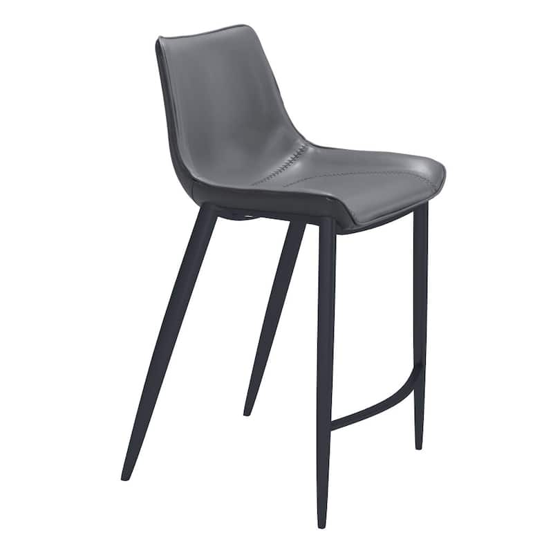 Set of Two 26" Dark Gray And Black Faux Leather And Steel Counter Height Bar Chairs