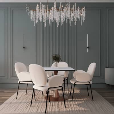 Bristol 27" Square Dining Table with Marbled White MDF Top and Steel Pedestal Base for Modern Kitchen and Dining Room - 27 in.