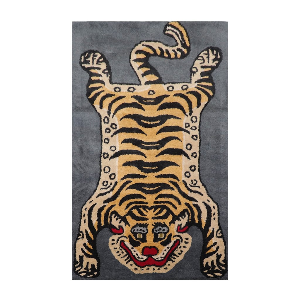 Hand Tufted Hand Made Wool Tiger Novelty Oriental Area Rug Gray - 3' x 5'
