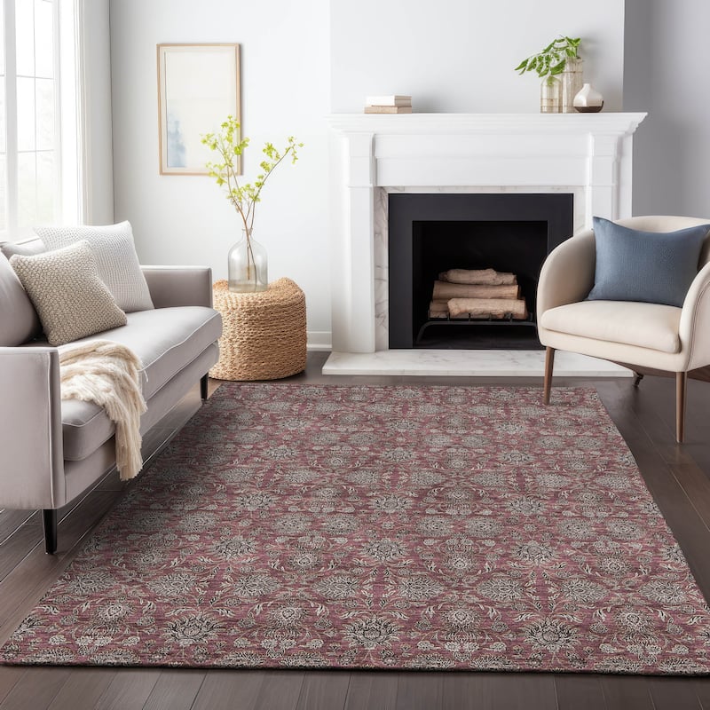 Premium Washable Super Soft Floral Borderless Mayfield Rug - Merlot - 10' x 14'