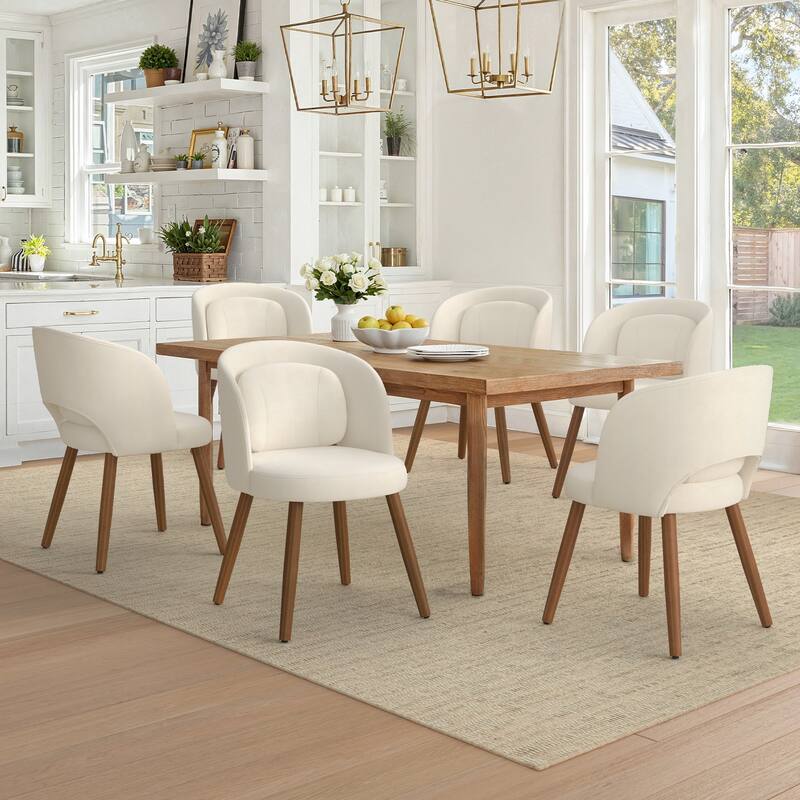 Upholstered Dining Chairs with Back Set of 2/4/6，Linen Dining Room Chairs with Lumbar Pillow for Dining Room, Beige - Off White - Set of 6