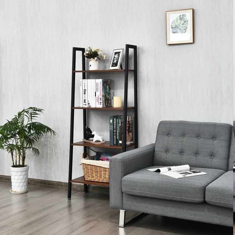 Gymax 4-Tier Ladder Shelf Ladder Bookcase Bookshelf Display Rack Plant