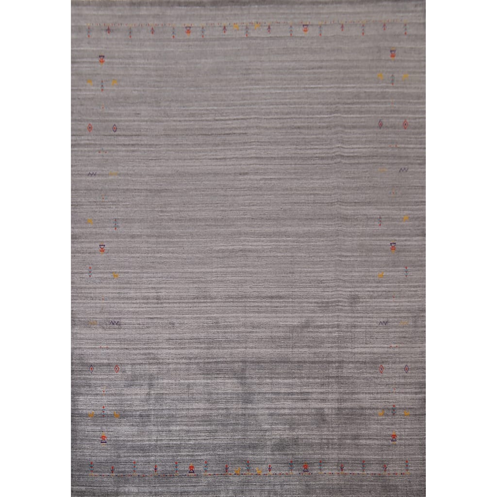 Silver Gray Striped Gabbeh Indian Area Rug Handmade Wool Carpet - 8'0"x 9'8"
