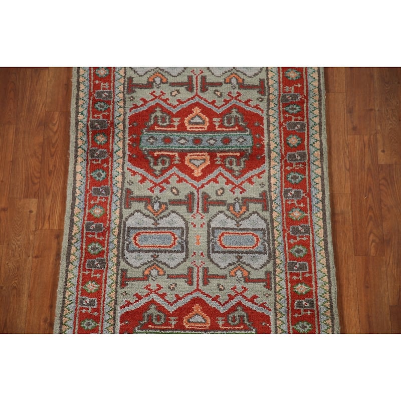 Green Heriz Serapi Indian Runner Rug Handmade Wool Carpet - 2'7"x 7'7"