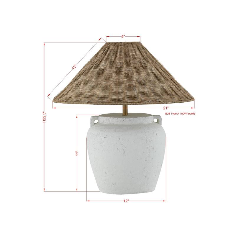 Marietta 23" Table Lamp with Rattan Shade, White