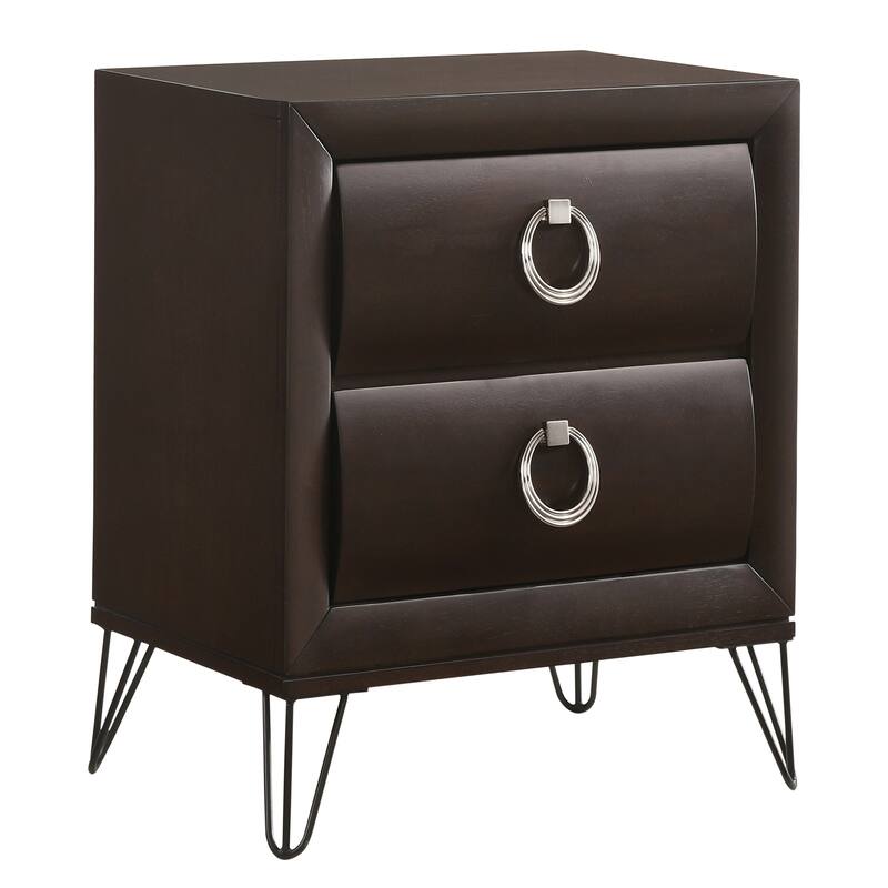 2-Drawer Nightstand with Hairpin Legs and Felt-Lined Top - Brown