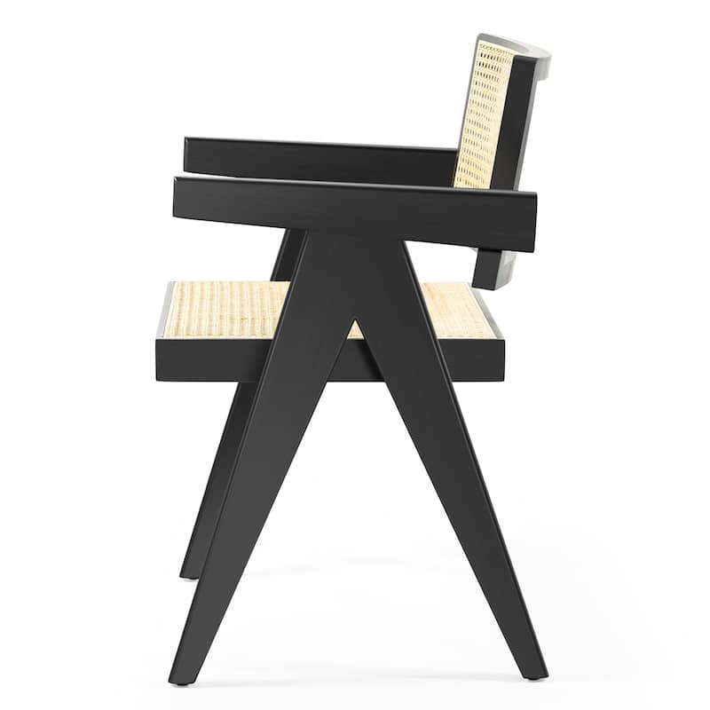 Solid Wood Rattan Armchair Dining Chair in Natural