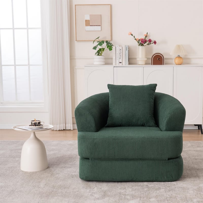 Single Club Arm Chairs Corduroy Recliner Foldable Chaise Lounges Floor Accent Chairs with Pillow for Living Room Lounge Chairs