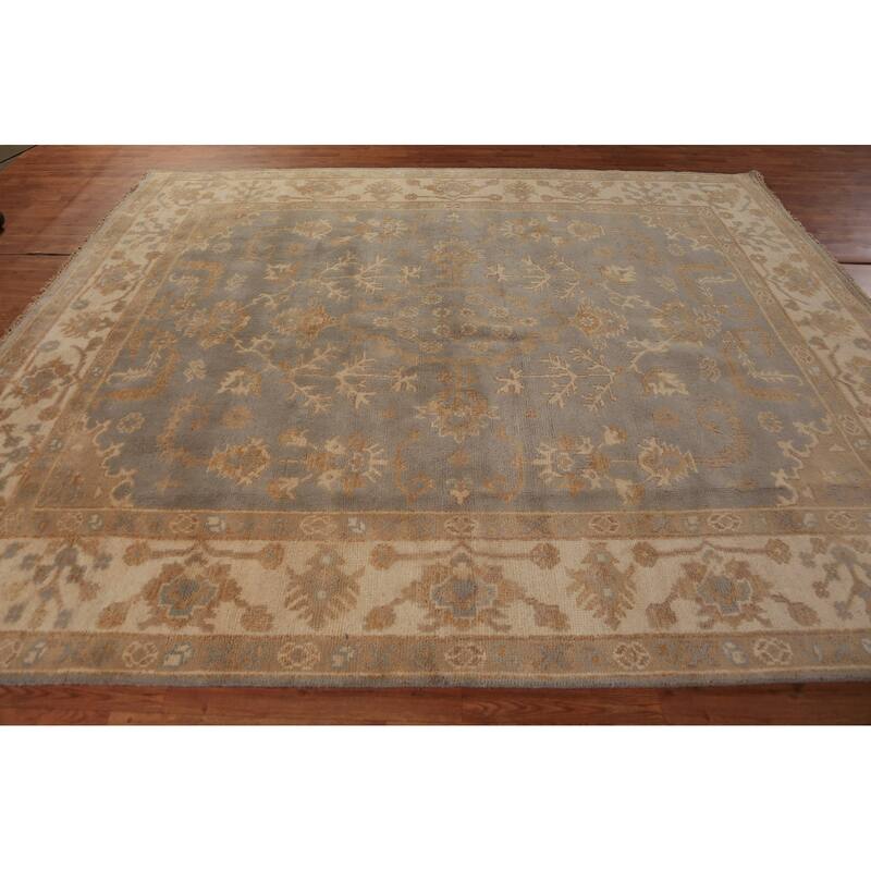 Gray Oushak Indian Area Rug Hand-Knotted Transitional Wool Carpet - 8'5"x 9'11"