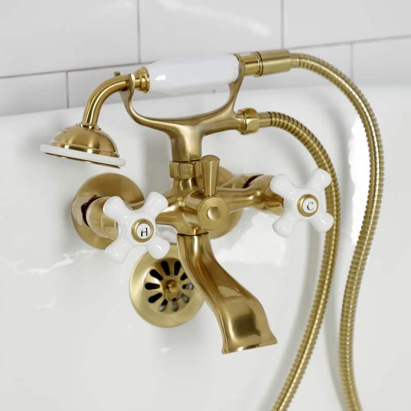Kingston Brass Tub Wall Mount Clawfoot Tub Faucet with Hand Shower in Polished Chrome