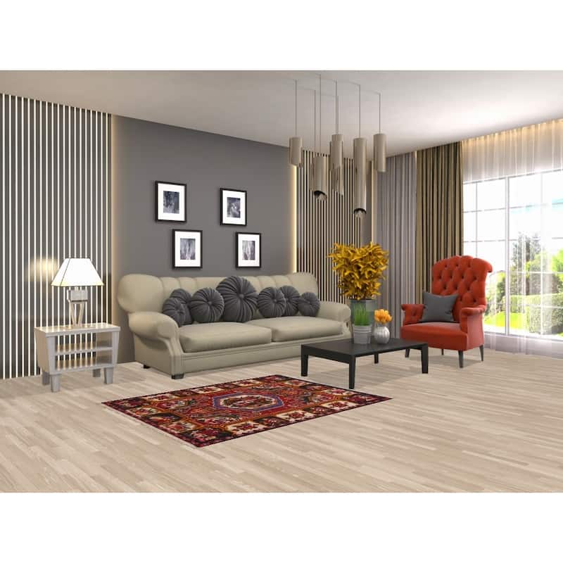 Hand Knotted Oriental 100% Wool Carpet Traditional Medallion Red Bakhtiari Area Rug - 4' 7'' X 3' 5''