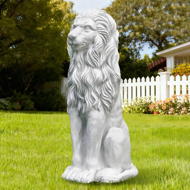 Glitzhome 36.25"H Oversized MGO Bronze/White/Black Sitting Lion Garden Statue