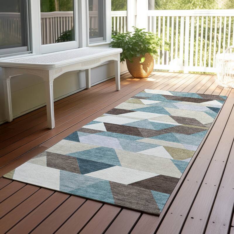 Machine Washable Indoor/ Outdoor Modern DeVaughn Chantille Rug - Teal - 2'3" x 7'6"
