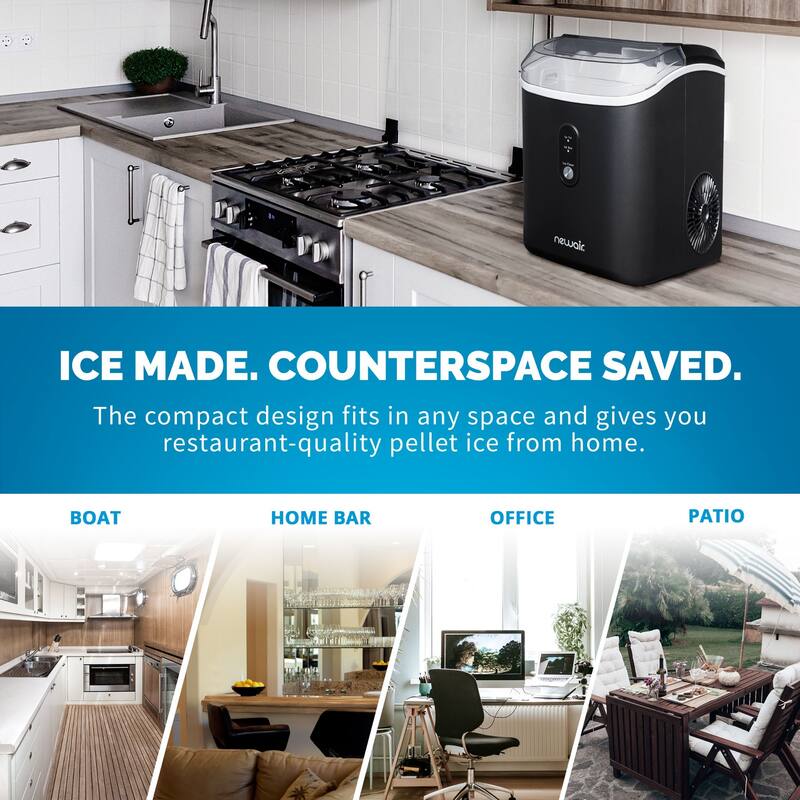 Newair 26 lbs. Countertop Nugget Ice Maker in Matte Black, Ice Viewing Window, Self-Cleaning Button, Easy-Pour Waterspout