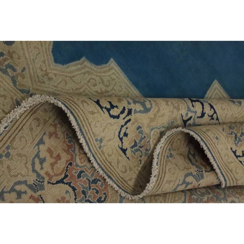 Hand Knotted Oriental 100% Wool Carpet Traditional Medallion Navy Blue & Blues Kerman Area Rug - 12' 3'' X 9' 7''