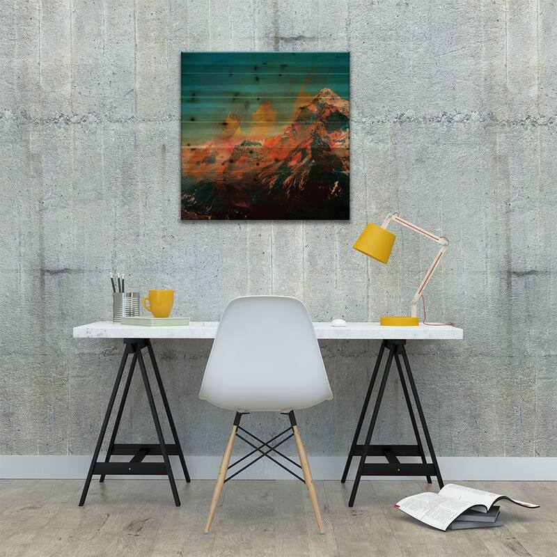 Mountain Splash Print On Wood by Andreas Lie - Multi-Color