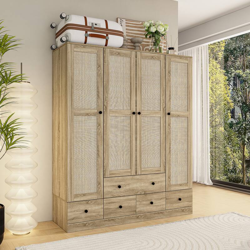 Wardrobe Armoire Closet 59"W Large Freestanding Wardrobe Cabinet White