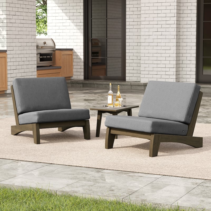 3-piece Outdoor Patio Teak Wood Club Chairs with Side Table - Grey-NaturalFrame