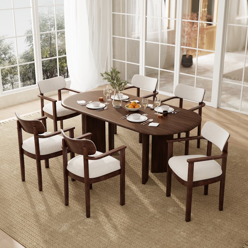 Christopher Knight Home - Upholstered Rubberwood Dining Chair Set with Fabric Seat - Walnut - Set of 6