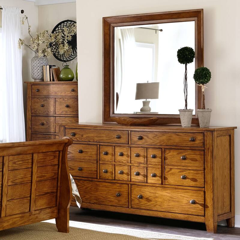 Grandpa's Cabin Rustic Wood Framed Mirror - Aged Oak or Sandstone - Width 42" x Depth 2" x Height 42"