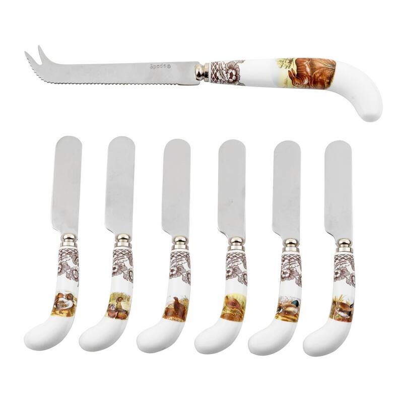 Spode Woodland Cheese Knife and 6 Spreaders - Woodland Design