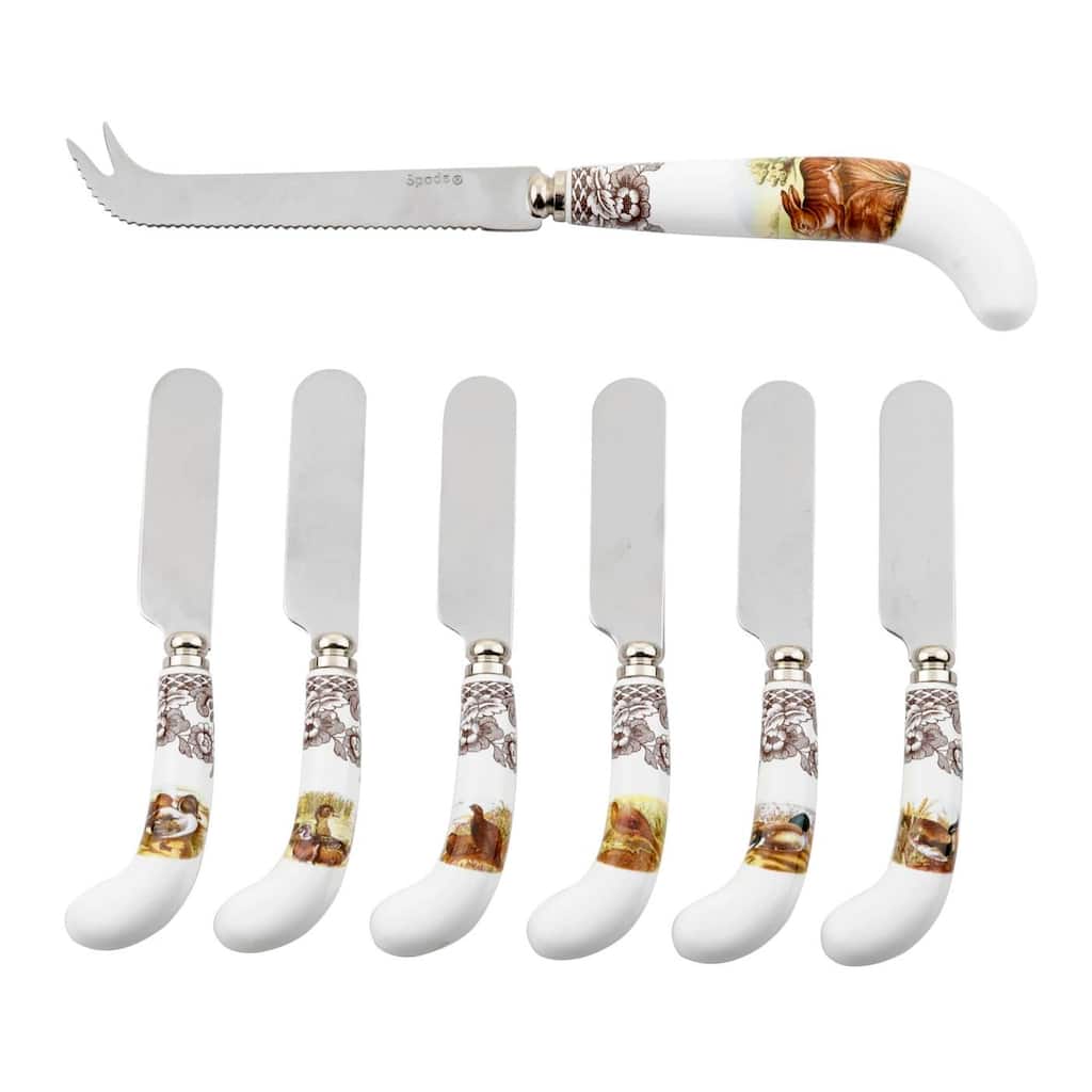 Spode Woodland Cheese Knife and 6 Spreaders