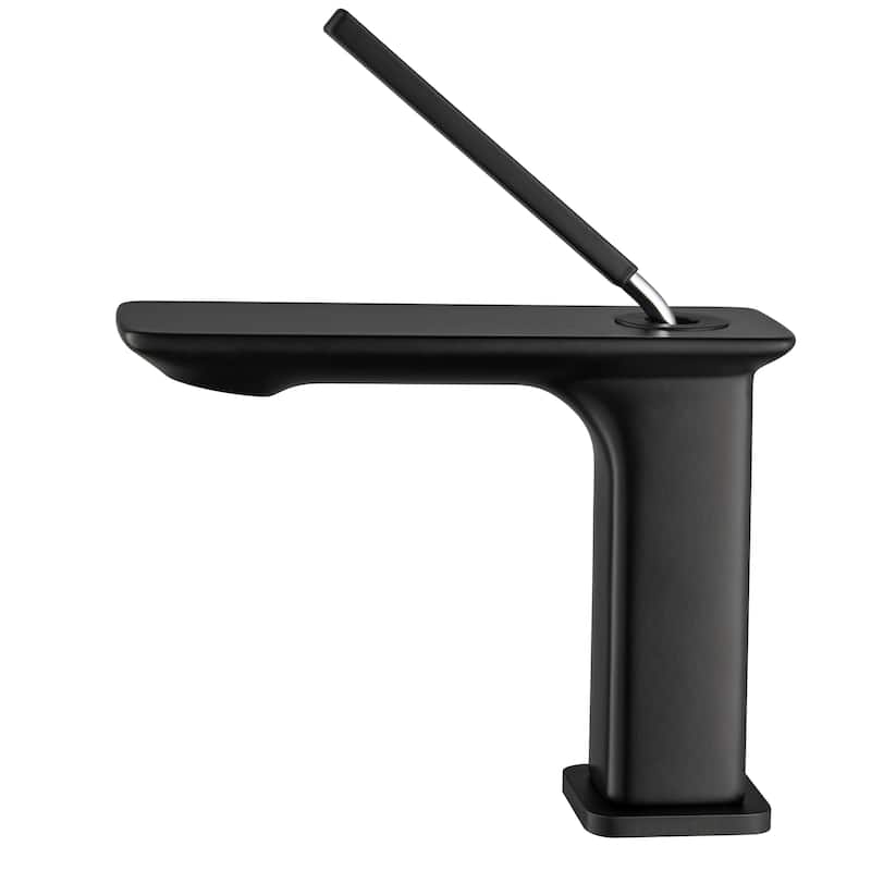 Modern Square Deck Mounted Single Hole Bathroom sink Faucet in Black