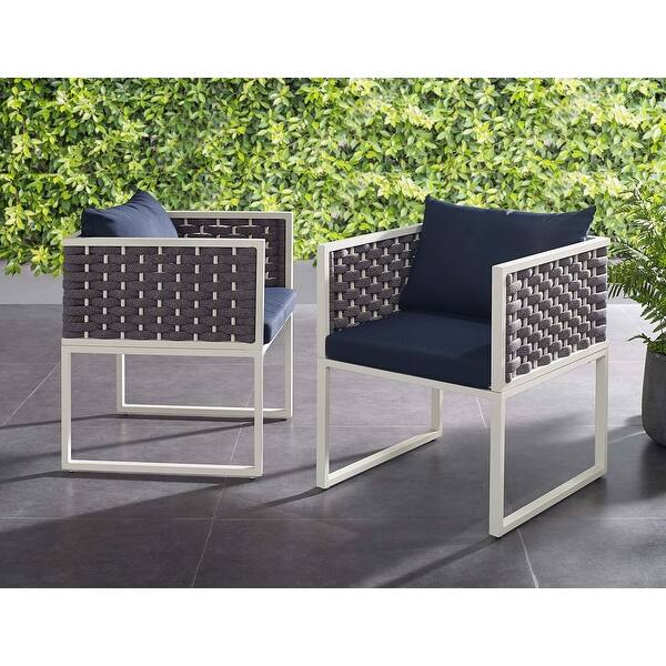 Acampo Modern Grey and White Outdoor Dining Chairs with Blue Cushions