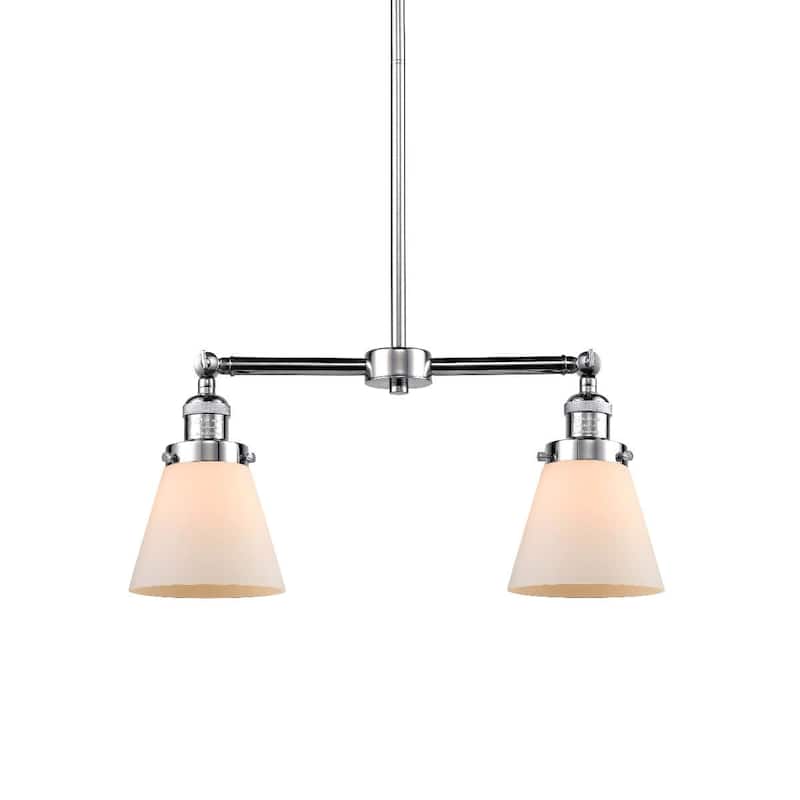Innovations Lighting Small Cone 2 Light 21" Wide Linear Chandelier - Polished Chrome / Matte White Cased