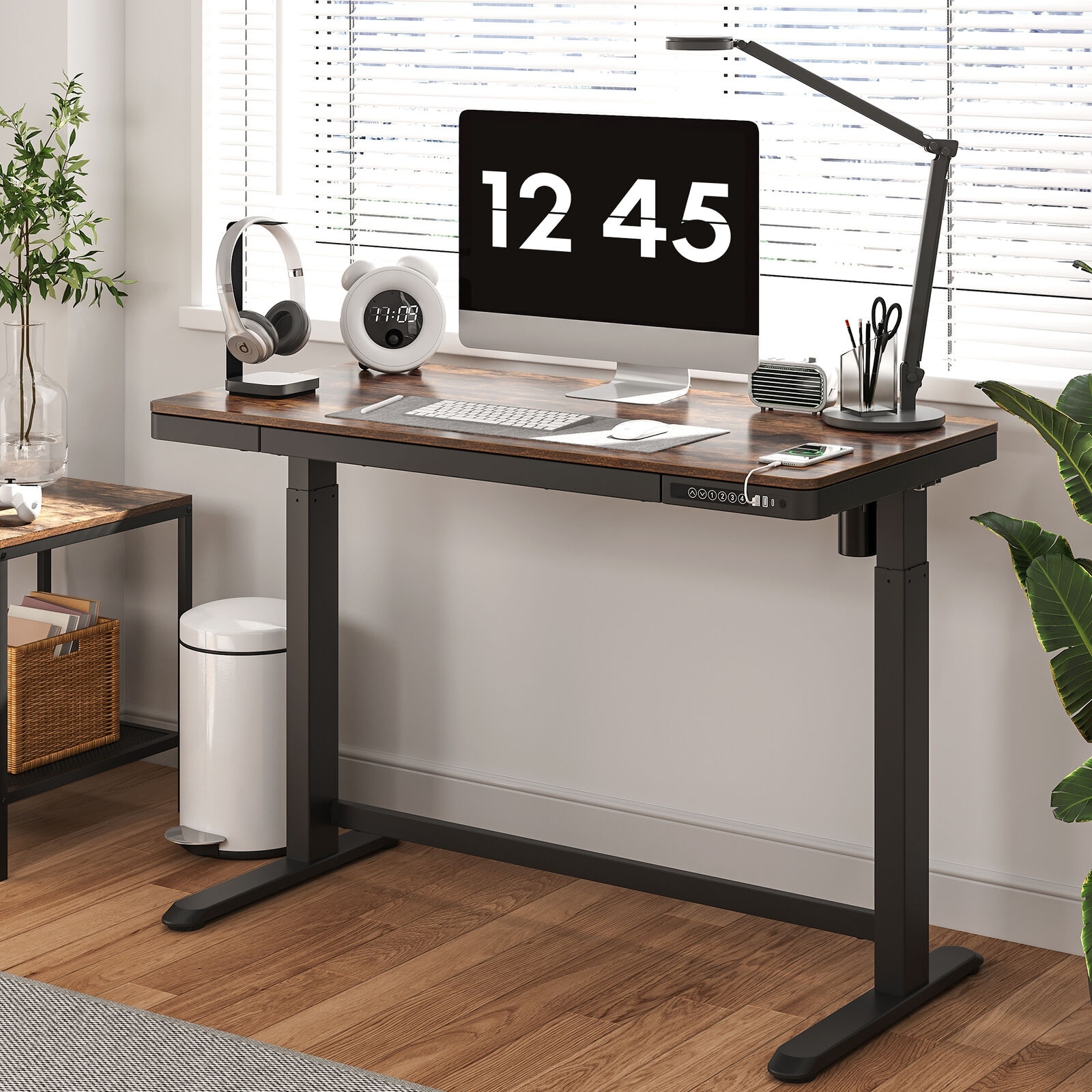 FLEXISPOT Standing Desk 48 x 24 Inches Whole-Piece Desk Board Electric  Stand Up Desk Height Adjustable Desk for Home Office Sit Stand Desk(Black  Frame + 48 Black Top) 